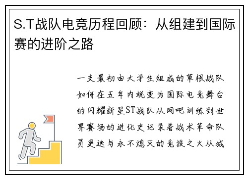 S.T战队电竞历程回顾：从组建到国际赛的进阶之路